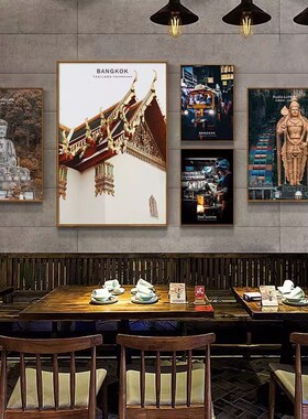 东南亚挂画泰式餐厅m墙面装饰画泰国风情风景饭店包厢奶茶店壁画