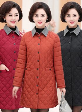 妈妈冬装外套中长款中年40岁50秋冬时尚中老年棉衣轻薄羽绒棉服女