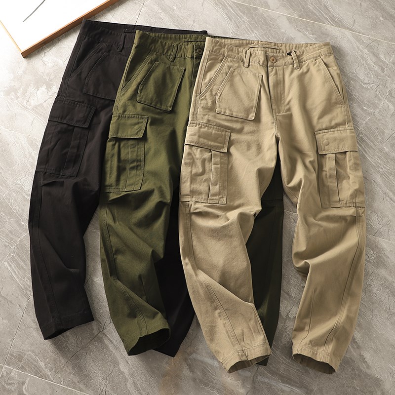 日系阿美咔叽复古!春夏男士纯棉水洗弹力宽松直筒休闲裤工装裤