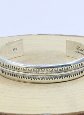 日式潮流饰品纯银锯齿轮手镯帅气开口简约K男炫酷宽面个性手环复