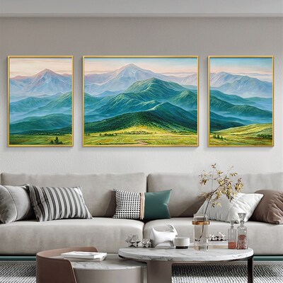 巨人山油画客厅挂画纯手绘沙发背景墙装饰画高档大气Y背有靠山壁