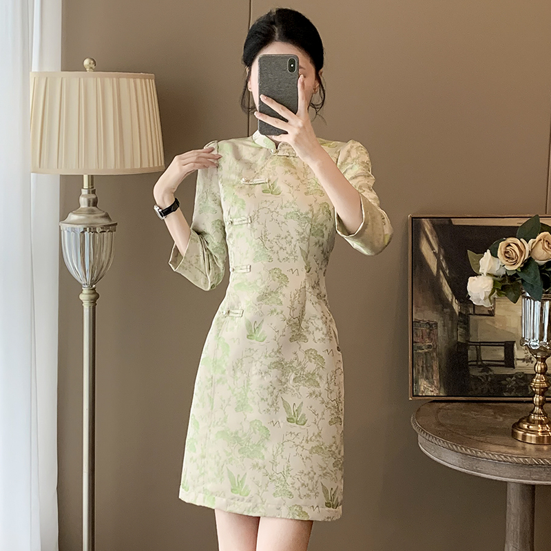 高端国风连衣裙女春季新款新中式改良旗袍裙小个子收腰显瘦A字裙