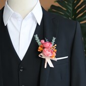 咖啡调胸花手腕j花新郎新娘襟花伴娘姐妹手花结婚礼牡丹橙玫瑰