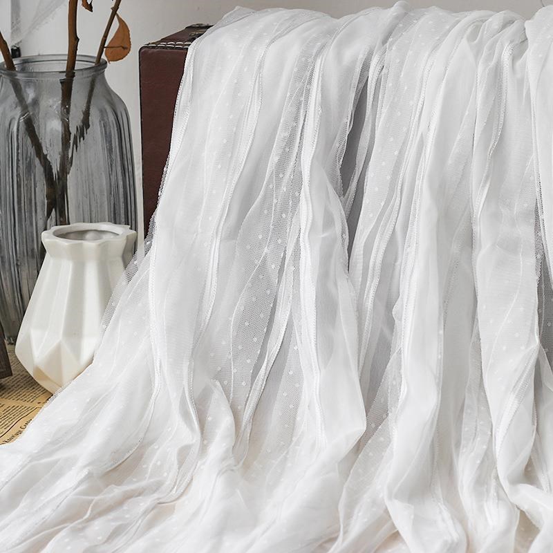 雪纺银丝条纹网布钩绣布料春夏透气垂坠仙气时装布料连衣裙衬衫布