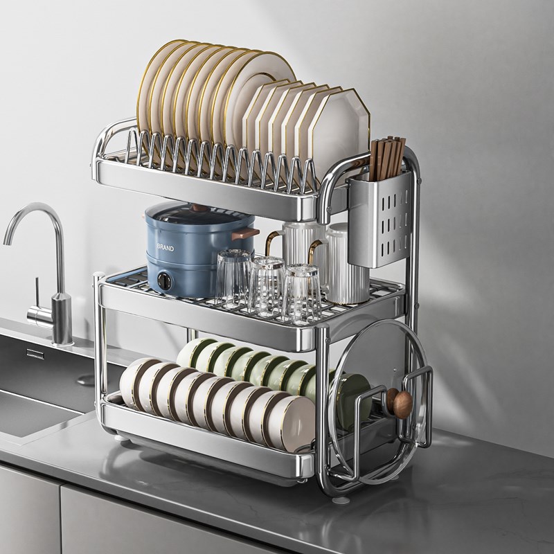 不锈钢沥水碗架家用厨房台面多功能放碗筷碗盘架碗碟收纳架置物架