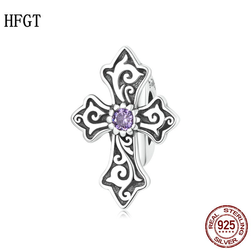 复古花纹十字架银硅胶定位扣珠子 神秘优雅diy隔珠手链串珠银饰