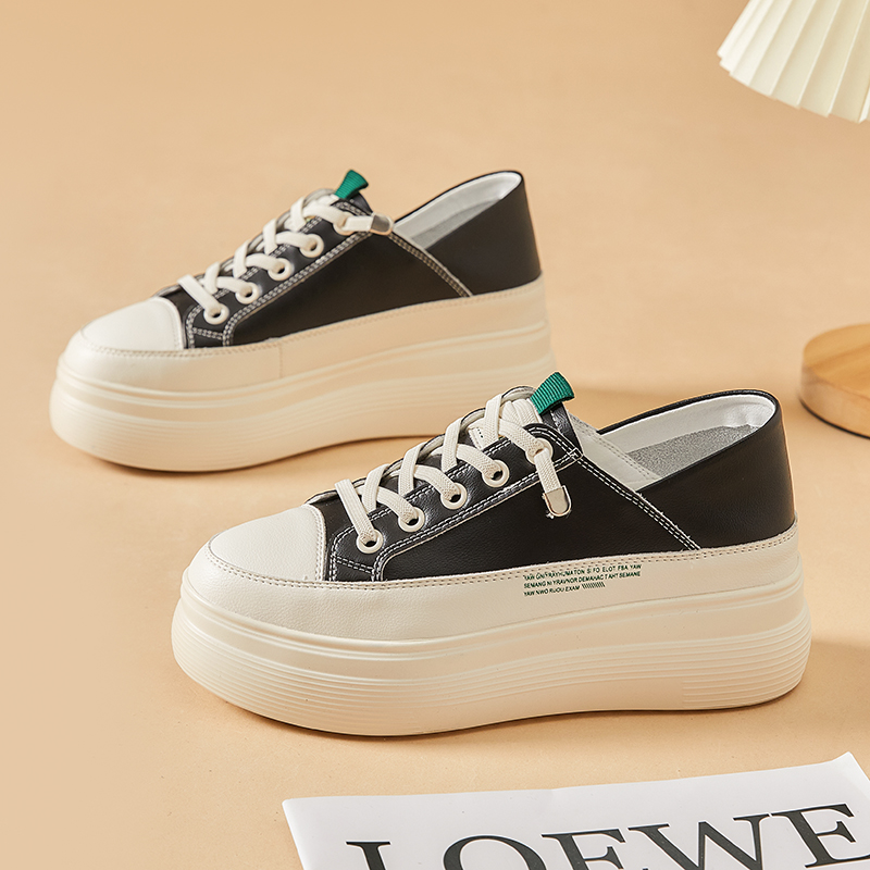 厚底超火小白鞋女2022新款小个子百搭真皮松糕鞋显脚小两穿休闲鞋