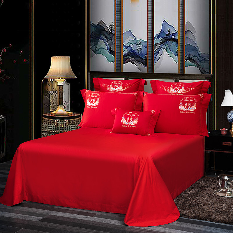 120支婚庆大红四件套全棉双面z两用 时尚款结婚中式新婚房床单被