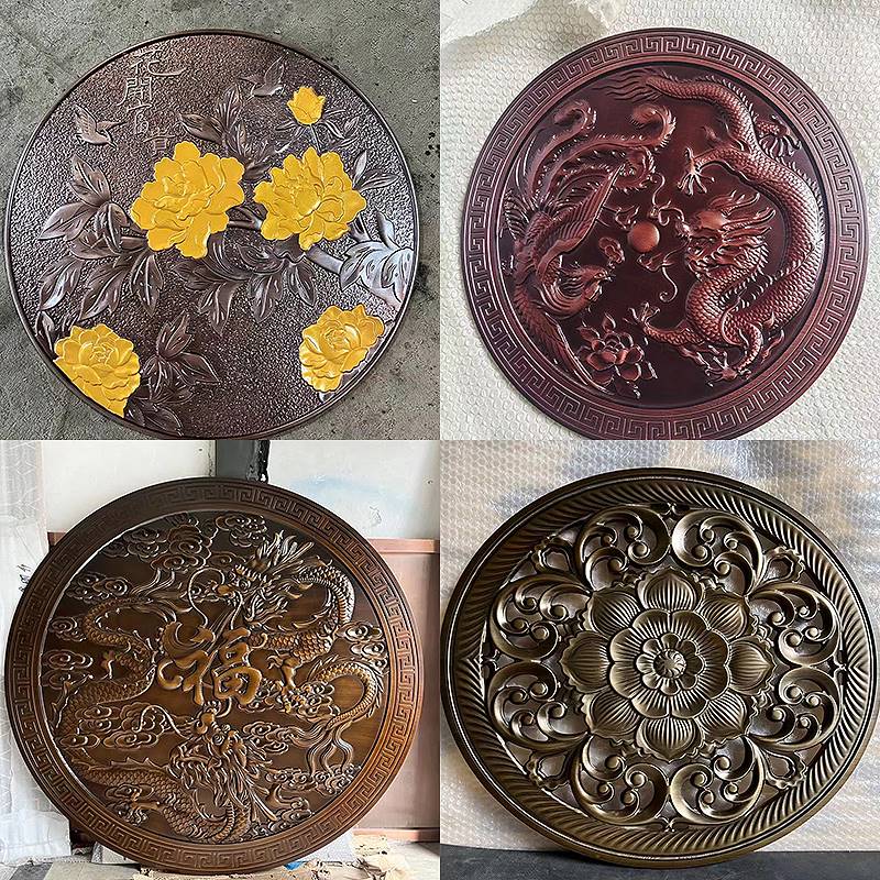 新品中式玄关铝板浮雕圆形壁饰室外庭院园林N不锈钢假山屏风隔断