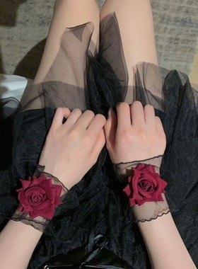 暗黑系玫瑰花蕾丝手环女手腕套手链红色手袖结婚礼服lolita洛丽塔
