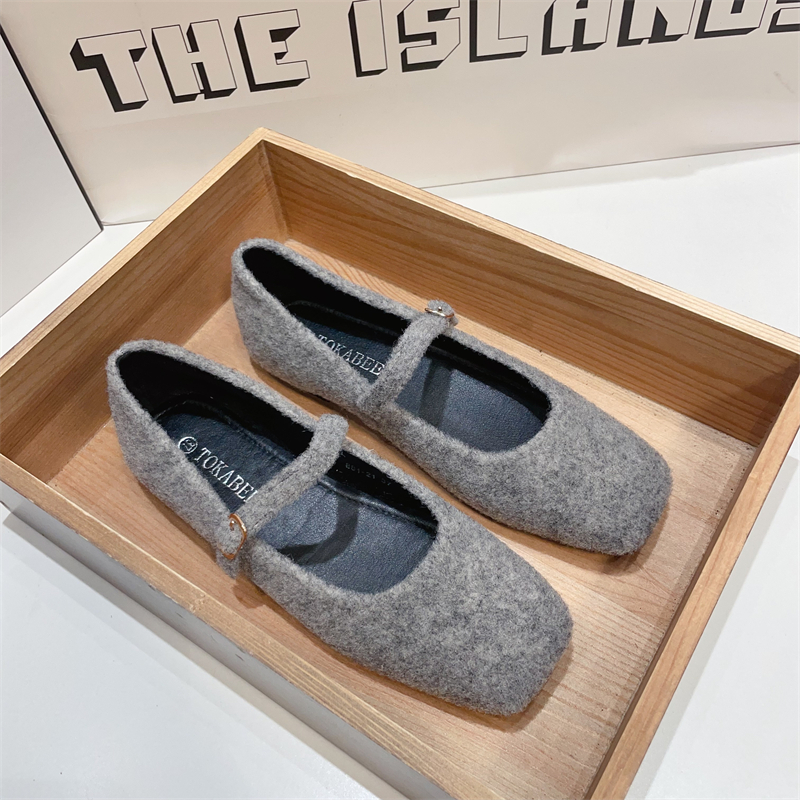 毛绒绒复古灰色玛丽珍单鞋