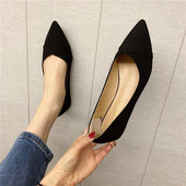 瓢鞋 韩版 女尖头黑色平跟单鞋 女工作鞋 春秋新款 舒适软底职业平底鞋