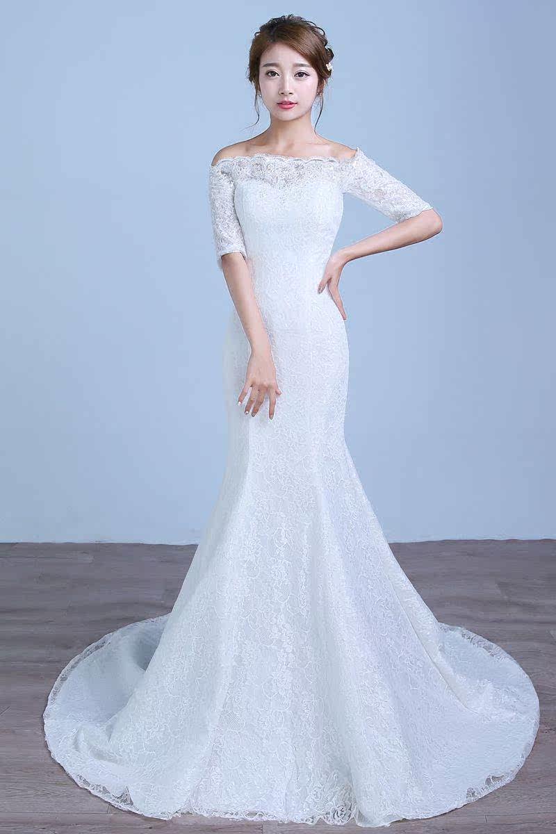 大红色一字婚纱拖尾修身收腰婚纱一字礼服2019鱼尾齐地新款肩显瘦|ruв категории Женская одежда, Cвадебные платья, свадебное платье - от Buy2taobao.com для оказания профессиональной услуги покупки агента Taobao