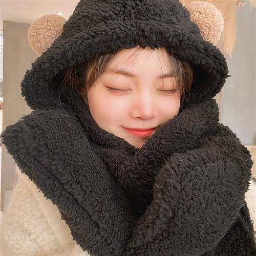 孩子女孩女孩g孩子母女骑行细绒外出女生亲子粉色卡通帽子围巾一