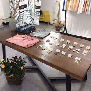 店实木展示桌展示台长方形桌子鞋 服装 包展示架复古实木中间流水台