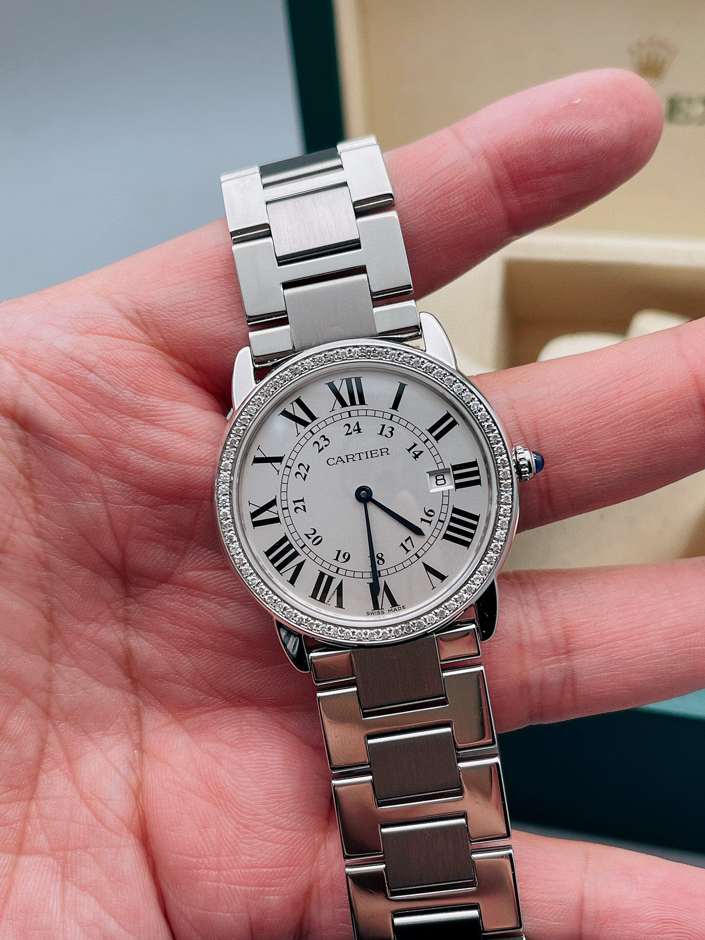 5新]卡地亚伦敦solo系列精钢后镶钻石英中性表w6701005