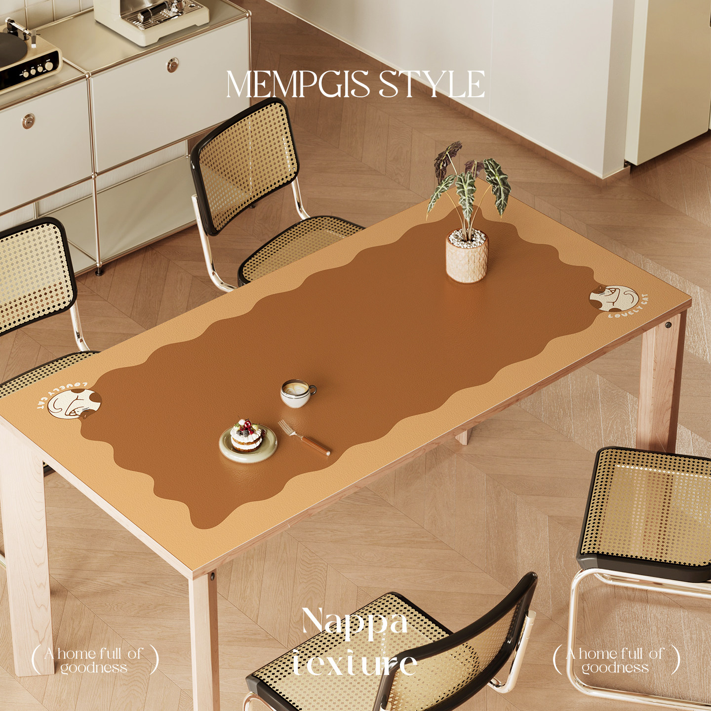 暖藻波纹奶油皮革防水防油餐垫复古高级感隔热免洗保护垫防烫桌布,居家布艺,桌布,淘宝优惠券,粉丝福利购,淘宝优惠卷