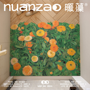 暖藻 金盏花入户门地垫可裁剪pvc进门口皮革脚垫油画花卉玄关地毯