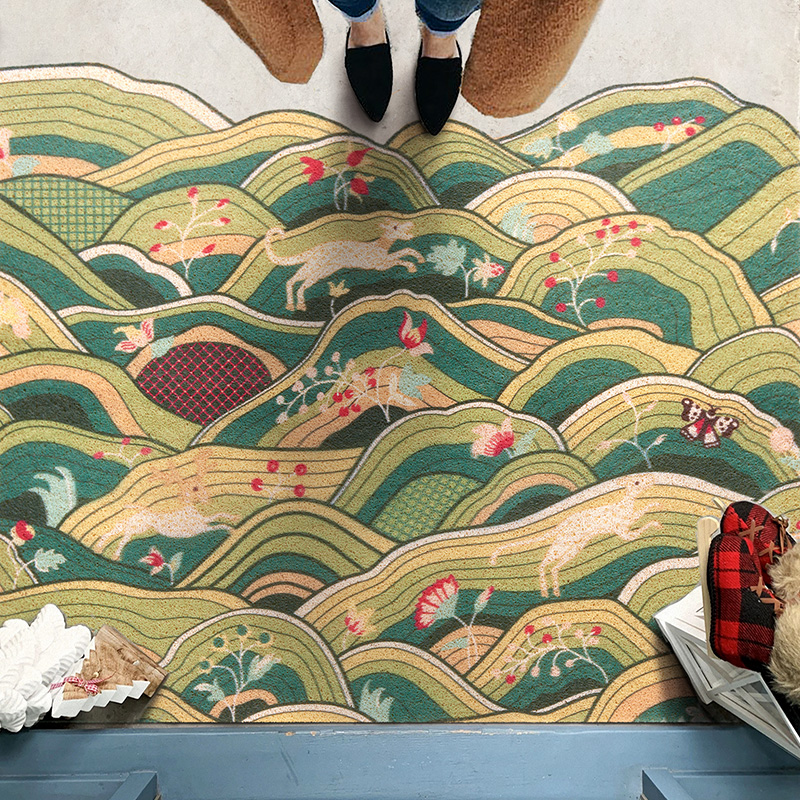 开门见山绿色日式可裁剪入户地毯