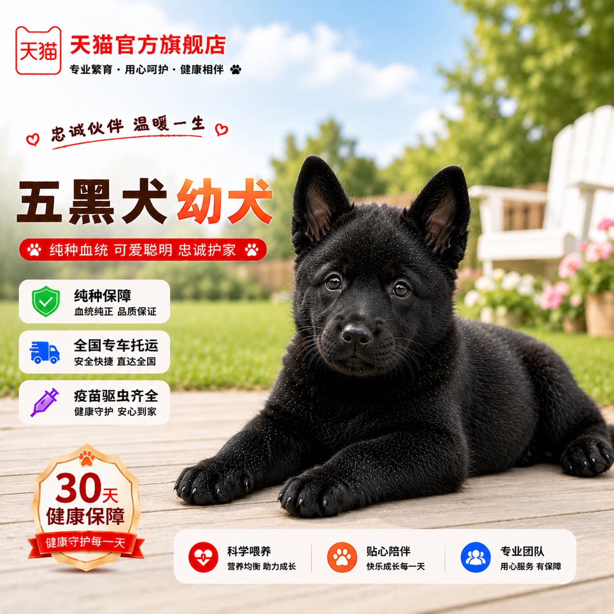 纯种五黑犬幼犬短毛赶山犬护主