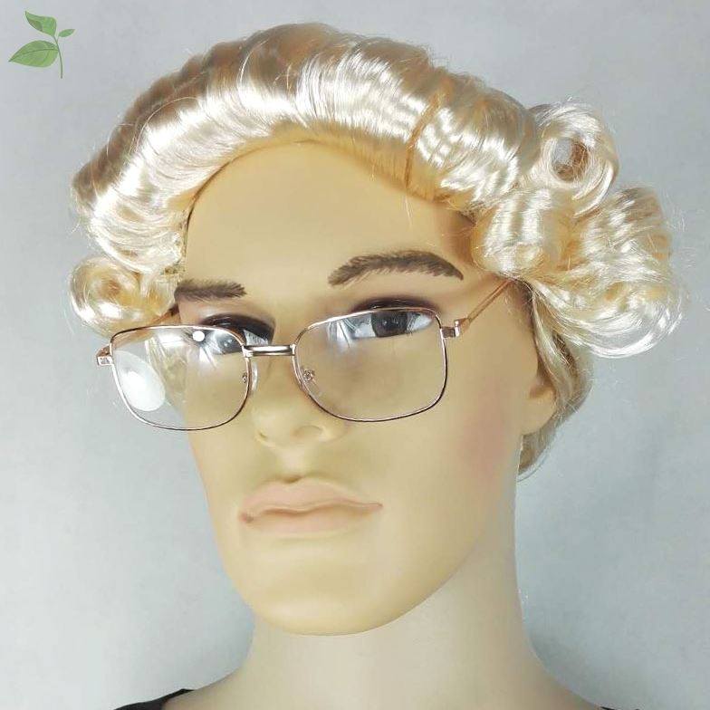 帽老太太儿童男女全头套米白色假发道具女审判长舞台表演米色发型