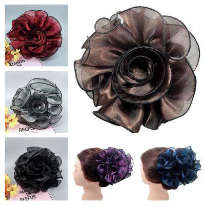 中老年发卡布艺大号发夹盘发抓夹妈妈头饰卡子新款雪纺舞台发饰