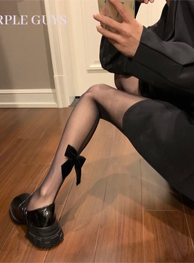 purple guys韩系性感蝴蝶结袜子甜美辣妹黑色虾线丝袜女夏季薄款