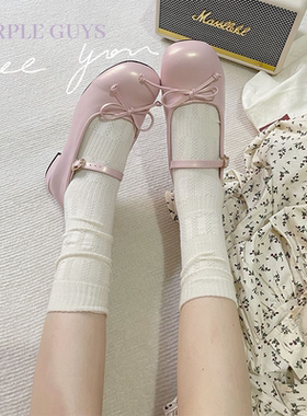 purple guys复古日系暗纹堆堆袜女春夏镂空透气小众纯色中筒袜子
