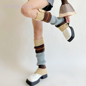 purple guys复古拼色袜套女y2k秋冬显瘦辣妹喇叭腿套针织堆堆袜