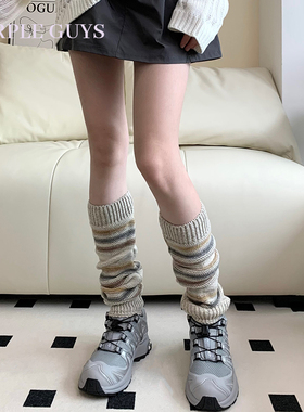 purple guys条纹堆堆袜套女款针织美式y2k辣妹白色小腿套长筒袜