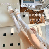 蝴蝶结冰丝防晒腿套女款 夏天薄芭蕾风少女甜美小腿袜套白色堆堆袜