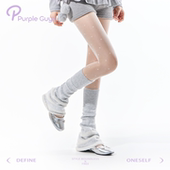 purpleguys法式 小腿袜套女冬兔毛保暖微喇亮片细闪浅灰色堆堆袜套