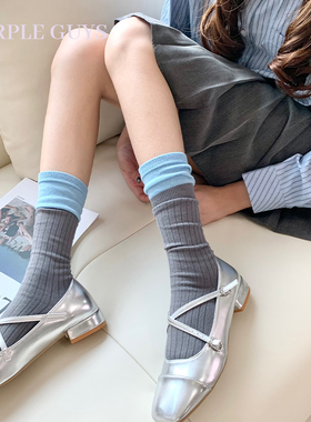 purple guys双色拼接袜子女设计感走秀款小众堆堆袜ins纯棉中筒袜