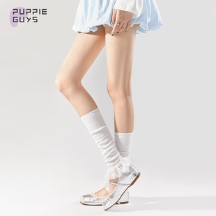 薄款 purpleguys蕾丝花边袜套女夏季 芭蕾风miu系甜美白色堆堆腿套