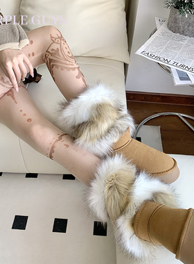 purple guys仿皮草毛毛雪地靴袜套女秋冬加厚复古辣妹亚文化腿套