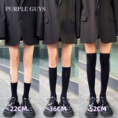 purple guys纯色黑色乐福鞋 袜子女纯棉压力日系jk小腿袜中筒袜ins