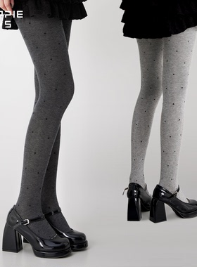 purpleguys黑灰色波点连裤袜女丝袜秋冬季圆点修身外穿保暖打底袜