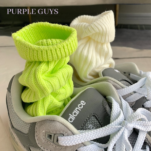 guys余文乐同款 purple 粗线袜子男女针织纯棉白色日系中筒堆堆袜