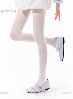 purpleguys白色连裤袜少女春夏款超薄微透竖纹显瘦田园碎花打底袜