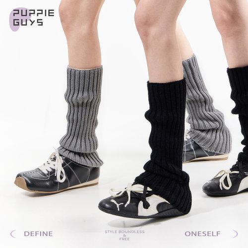 purpleguys灰色堆堆针织袜套女秋修饰腿型日系jk学院风黑色小腿套