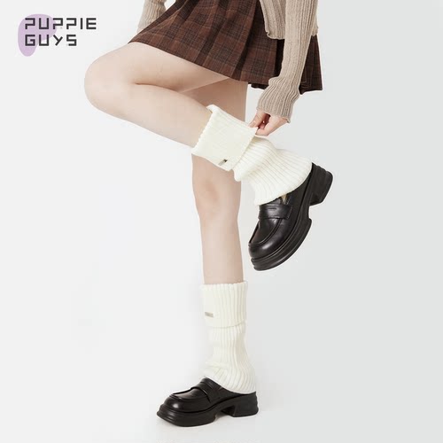 白色针织堆堆小腿袜套