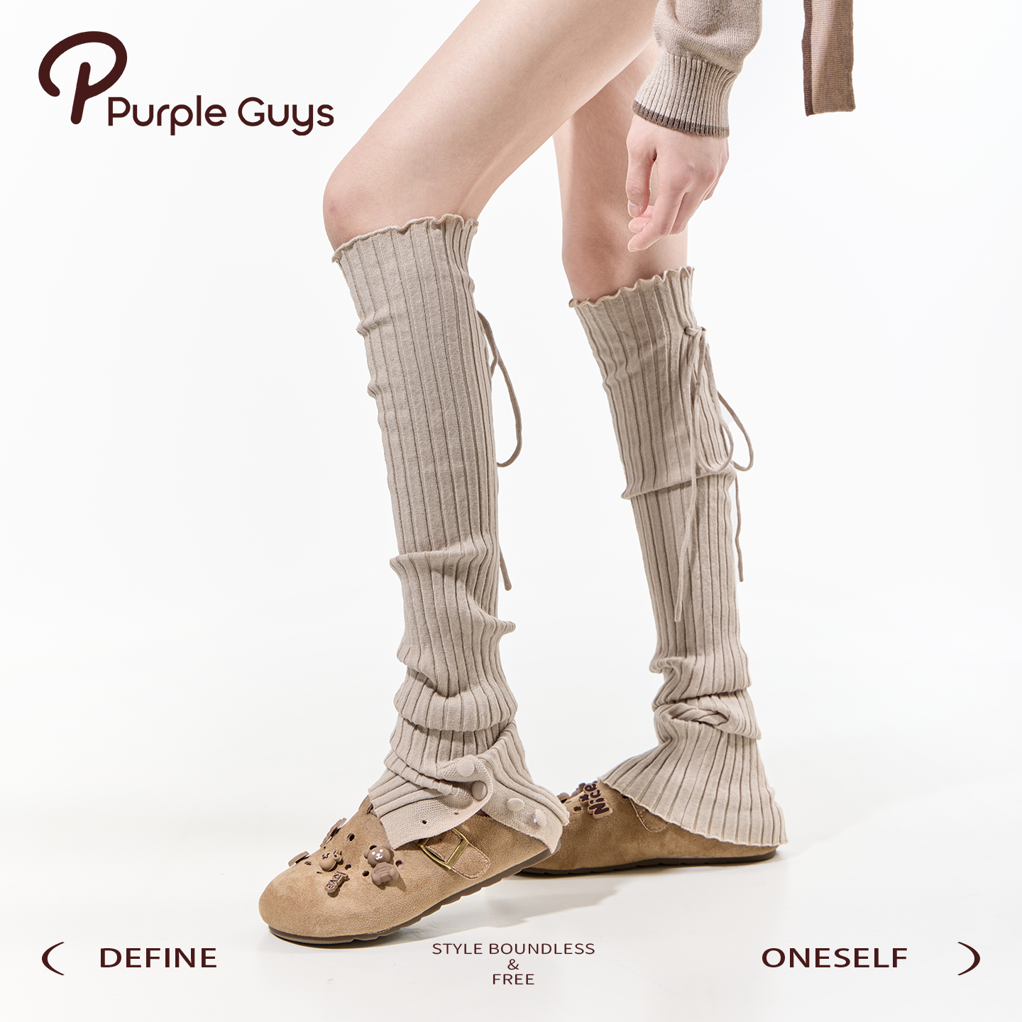 卡其色针织堆堆袜套修饰腿型新款