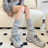 针织阔腿灰色袜套秋冬保暖亚文化辣妹日系休闲小腿堆堆袜y2k腿套