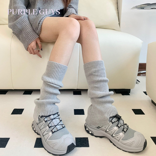 针织阔腿灰色袜套秋冬保暖亚文化辣妹日系休闲小腿堆堆袜y2k腿套