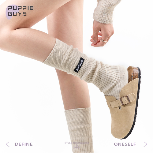 韩系ins风拼接针织堆堆小腿袜子