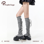 purpleguys灰色堆堆袜套女冬保暖格雷系堆堆袜纽扣绑带显瘦小腿套