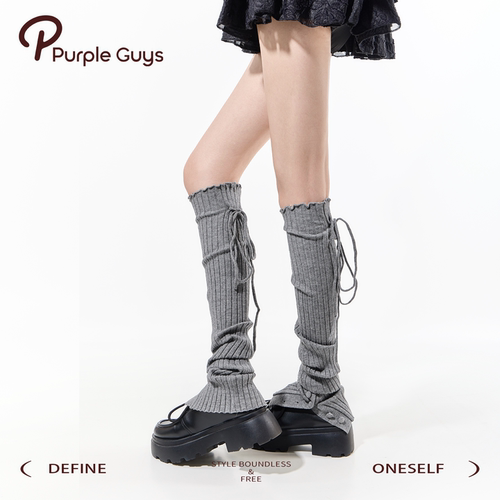 保暖格雷系堆堆绑带显瘦小腿套