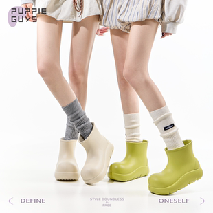 purpleguys韩系标签针织袜子女秋季 ins纯色拼接堆堆小腿袜配靴子