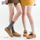 purpleguys韩系咖色中筒袜女卷边竖条纹显瘦修饰腿型棕色无骨袜子