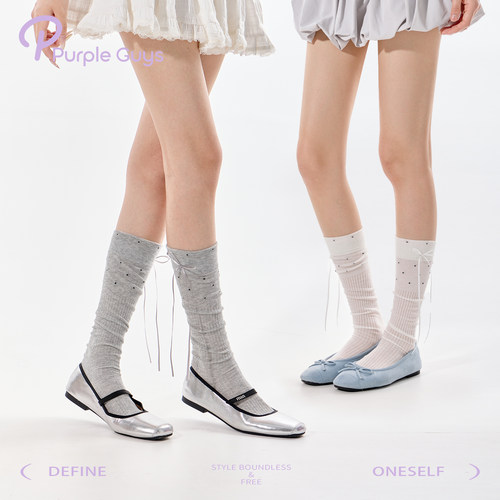 波点miu系蝴蝶结夏季长筒堆堆袜